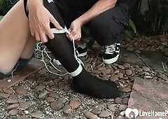 Babe gets tied up in the garden so I can have my way with her.