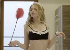 Stunning blonde Sophie Gem is the naughty maid of your wildest dreams, doing the dusting in high heels, sexy lingerie and a frilly apron that leaves h
