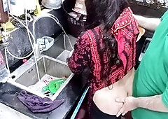 Hot Pakistani maid Rubab gets surprised in the kitchen while she's working