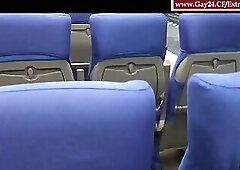 Twink risky jerked off a big dick in a city train