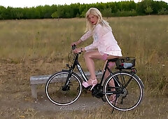 Biking Sissy In Micro-Skirt And Nylon Tights