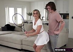 Cory Chase in glasses enjoys slow oral pleasure under her skirt