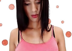 Shemale in skirt shift her panties tp the side to stroke her big cock