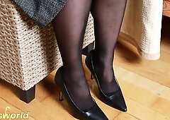 High Heels on Wooden Floor Asmr - Nylon Leg Rubbing, Shoe Sounds