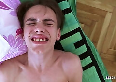 Skinny Czech boy swallows cum after anal