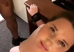 Curvy brunette gets fucked and facialized by a black bull