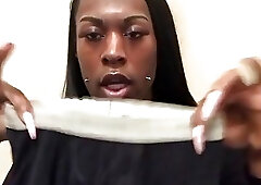 Dashing ebony shemale teases with her body and cute panties