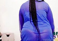 Voluptuous, Afro woman with large, bouncy boobs is riding her lover's alternative hard meat stick