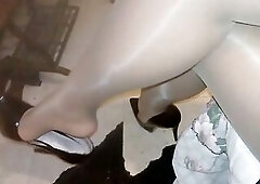 shiny hose and high heels dangling