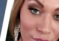 Amazing blonde tranny with a huge cock jacks off solo