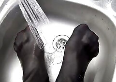 Wash My Hose Feet and red toes