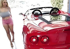 Smokin' hawt, golden-haired woman with large milk jugs loves to suck jock and get drilled hard