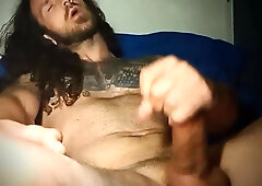 Long hair and tattoos jacks knob until he blows a load