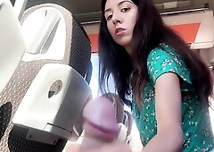 Insane Dude Takes Out His Jock On Public Bus - But Beauty Doesn't Lose Her Head And Helps Him Cum