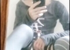 Seductive femboy enjoys a private session of self-pleasure in front of the mirror