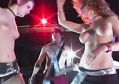 A hotty becomes aroused, utilizes a sex toy at a shop, and participates in a 3some on stage