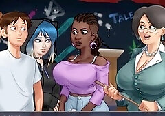 Stepmom in a summertime saga cartoon fantasy with big boobs