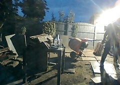 Carl working in his grubby hello vis workwear give us a uber-cute spunk shot in the douche