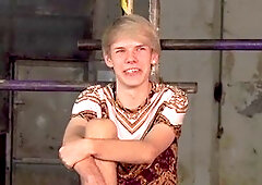 Ash-blonde twink Sky Heet endures deepthroating during some intense bondage fun with Sean Taylor