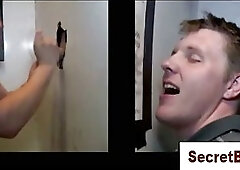 Straight guy loving a secret gay blowjob at a gloryhole