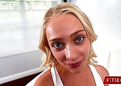 Blue- eyed blonde with small, natural tits, Braylin Bailey likes to get fucked hard and creampied