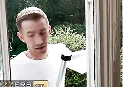 BRAZZERS - Lustful Homeowner Kayla Wild Gets Caught Masturbating & Screwed By 2 Pervy Window Washers