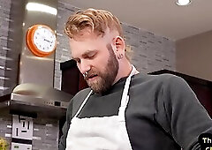 Hairy hunk cook assfisted and fucked by his colleague