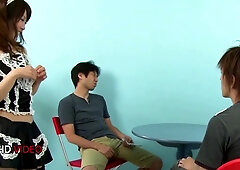 Naughty JAV Asian Maid Miku Airis Blowjob For Two Men In Room