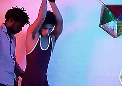 Black hunk handcuffs twink and ass fucks him bareback