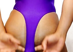 Strap Leotard with Shiny Hose makes me Cum