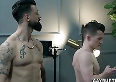 Hot tattoed guy Alpha Wolfe doggystyle Grant Ducati on set