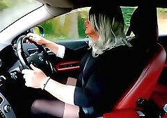 Amateur crossdresser Kellycd2022 in black dress and pantyhose outdoors