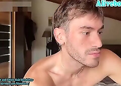 handsome brazlian glasses guy with tattoos jerks off his big cock on webcam