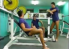 Gay trio in a gym