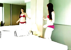 A breathtaking pink brassiere and pants show off Taliah Mae's slim figure with her tiny breasts and great constricted booty. The Australian house