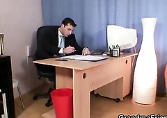 Bulky blond granny 3some with doctor and hubby