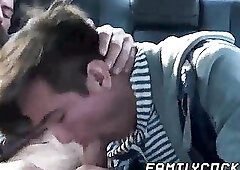Daddy bare impales his stepson doggy style while in the car