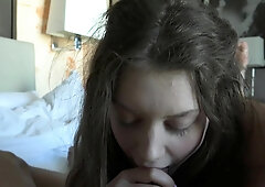 Wet and messy amateur blowjob and handjob