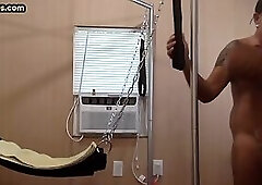 Gloryhole mature DILF blowing and tugging black cock