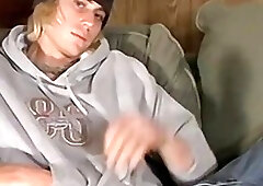 Dashing blond jock teases with his body and jerks off