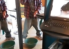 Piss (& foreskin play) in front two mirrors #8