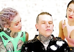 Colorful Latex Fisting with Anuskatzz & Maz Morbid - Chastity yielding gets fisted by 2 Mistresses