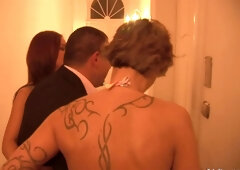 A rich man brings home two sexy sluts