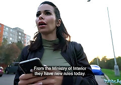 Jessy Jey plays a strict public agent who takes a stranger into custody with rough sex in public