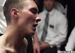 Beautiful smooth twink gets hot handjobs from Mormon elders