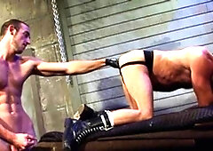 Fisting Central - Hairy and flat jock in gloves stroking