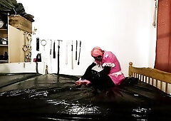 an early morning hogtie on the PVC sheet with mirror to see myself struggle..