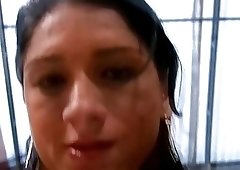 Curvy shemale Adriana Rodrigues strokes her pecker by the pool