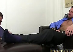 Guy begins wh a sole rubdown