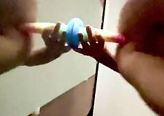 Chastity masturbating during the time that mastix watches from couch!